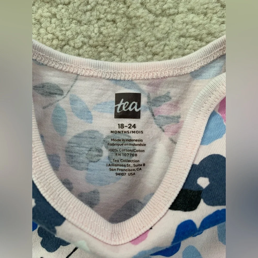 Tea Collection Size 18-24 Months Pink and Blue Floral Peplum Romper Jumpsuit
